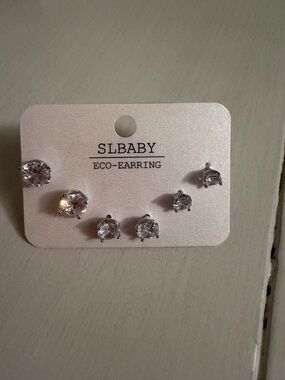 SLBABY Crystal Stud Earring 3 Set - Clear/Silver